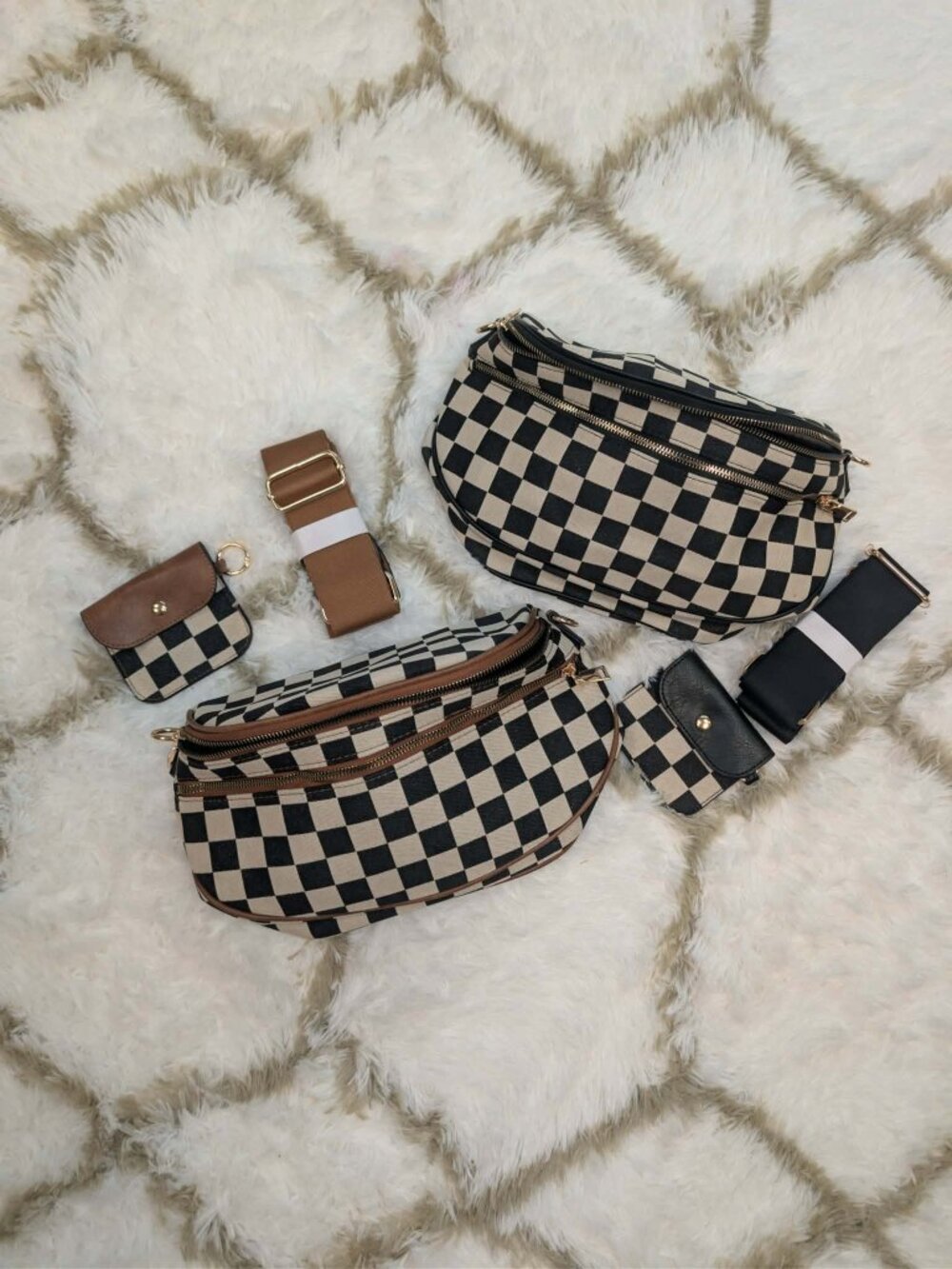 Checkered Crossbody Sling Bag ⚡ Kaylee Belt Bag | Cognac Strap | NWOT - Picture 12 of 12